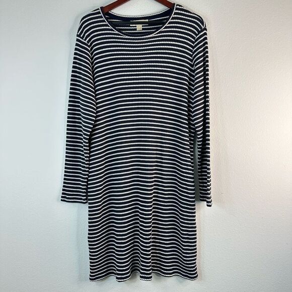 Michael Michael Kors Striped Ribbed Knit Sweater Dress Navy Blue White Womens 2X - Picture 1 of 9